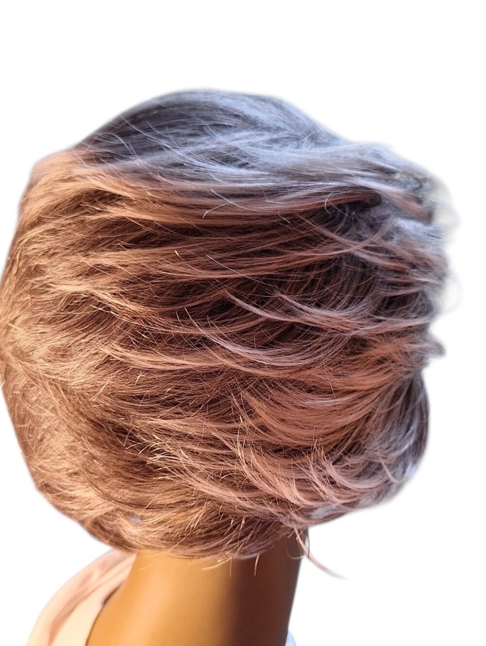 Human Hair Blend Short Gray Pixie Style Wig with Bangs - NEW